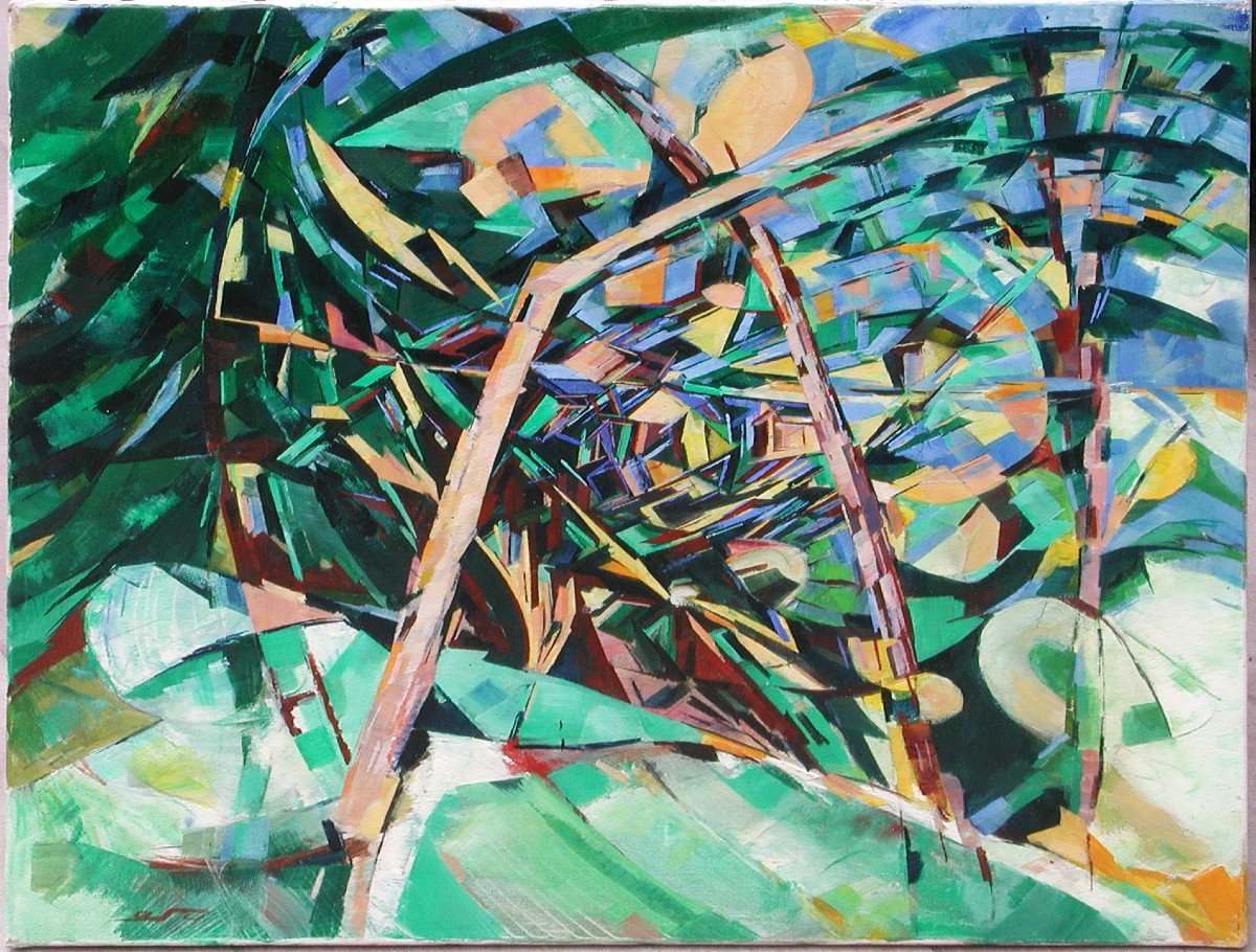 Signature OSU ? "Composition cubiste" huile sur toile 54x65